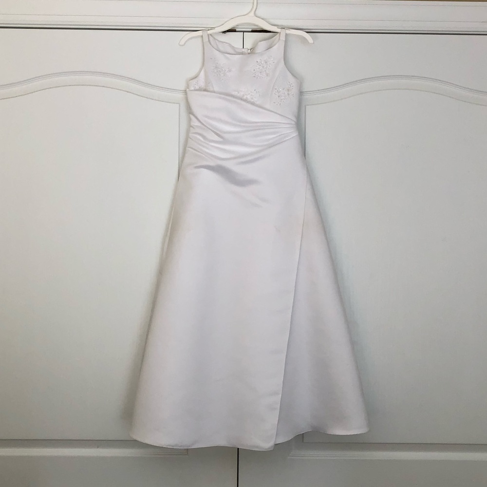 SALE David’s Bridal White Beaded Flower Girl Dress